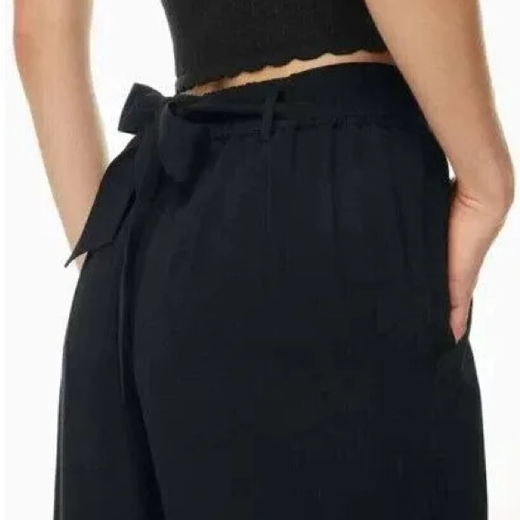 Aritzia Wilfred Faun Ankle Wide Leg High Waisted Pants Tie Bow Black - Picture 2 of 2